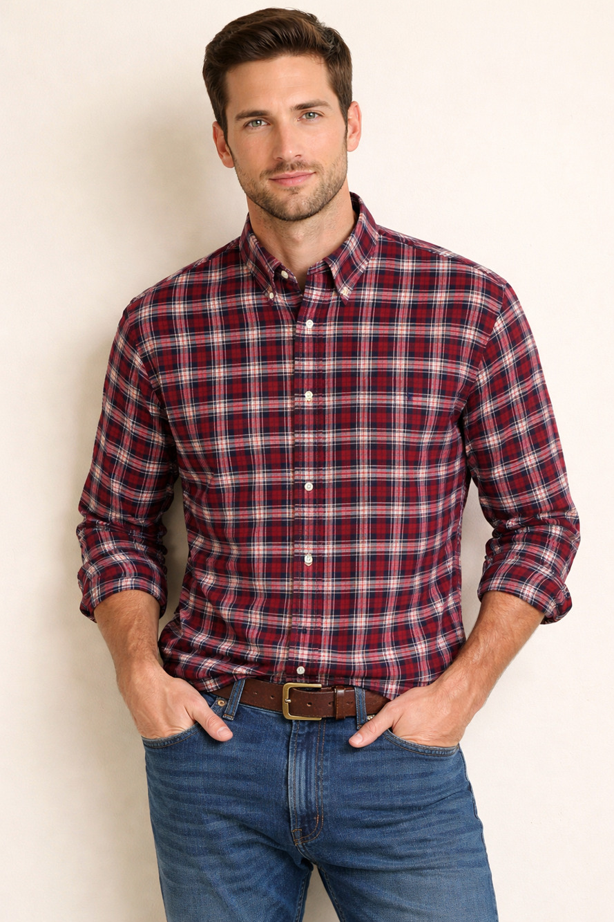 Ralph Lauren Blue Label Plaid Shirt Cotton Preppy Classic Red Navy size Large